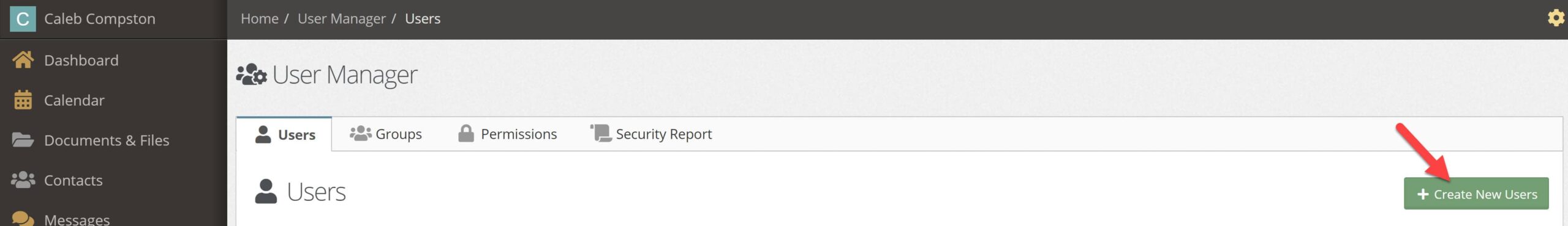 Select the + Create New Users button on the right side of the screen.
