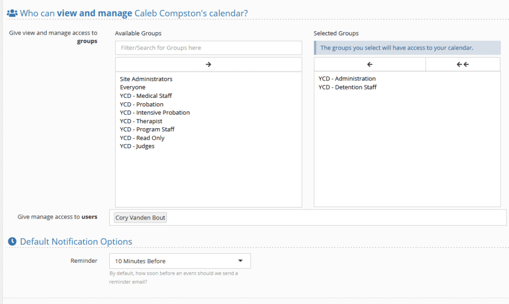 Adjusting Calendar Permissions and Notifications YouthCenter Docs