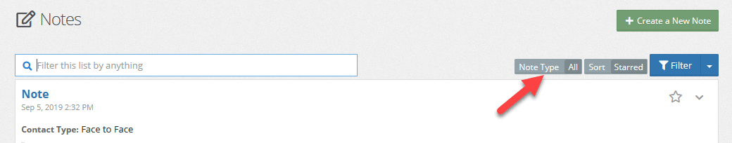 You can refine which note types you wish to view by selecting the gray Note Type button.