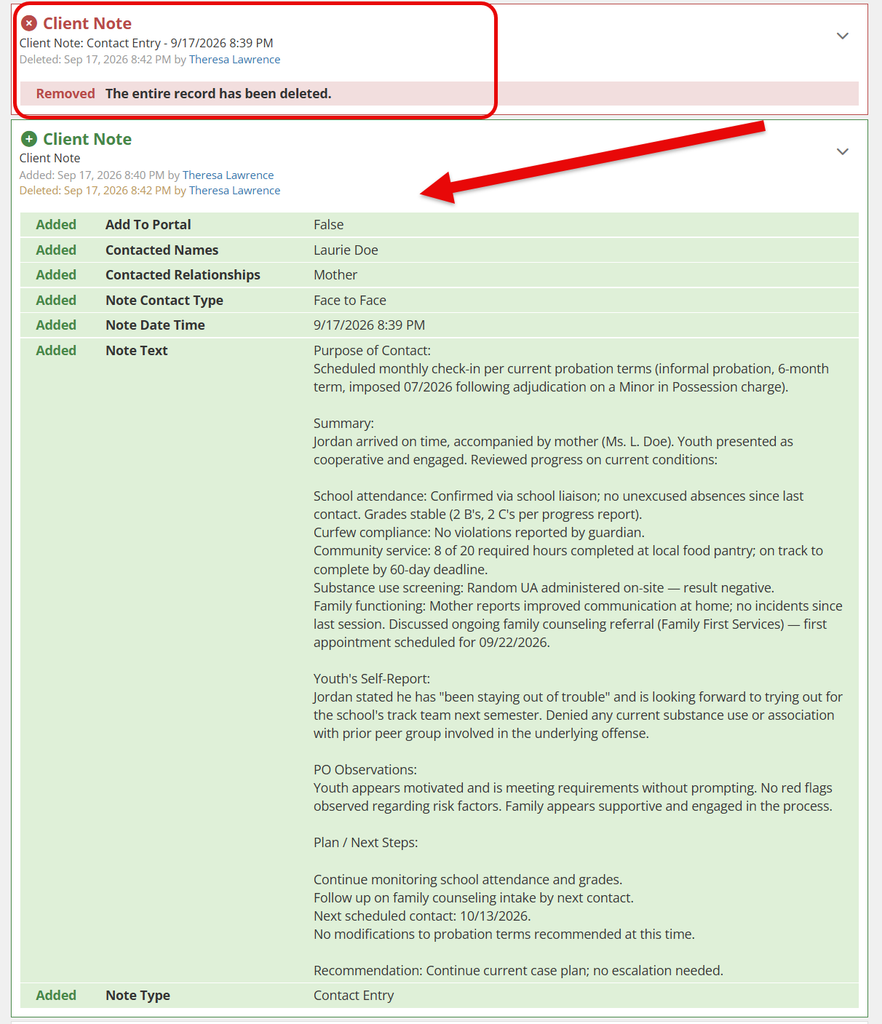 review the audit log entry for when the note was created and recreate the note from details recorded in the audit log.