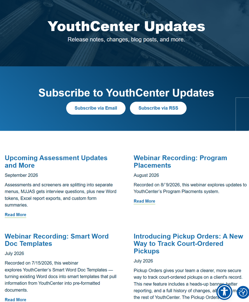 YouthCenter Updates & Release notes