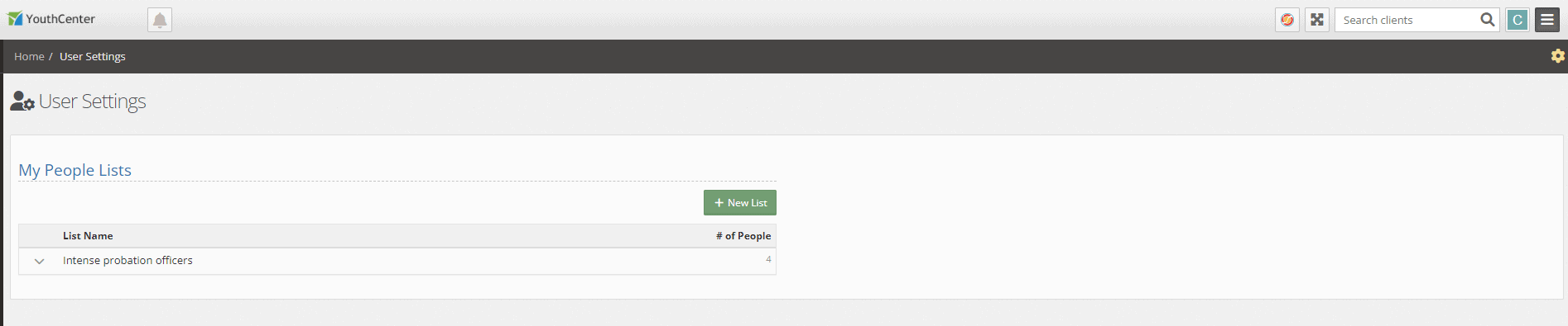 You will then see any My People lists you have created and a button to create new lists.