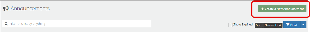 Once you are under Announcements, choose "Create a New Announcement."