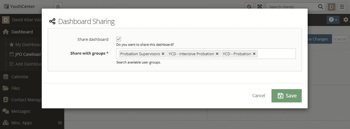 You can then select which user groups you want to share the dashboard with: