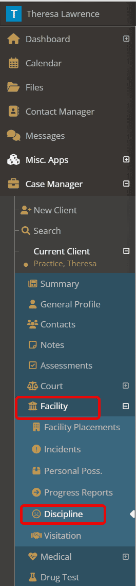 To access, click on the "facility" tab followed by "discipline."