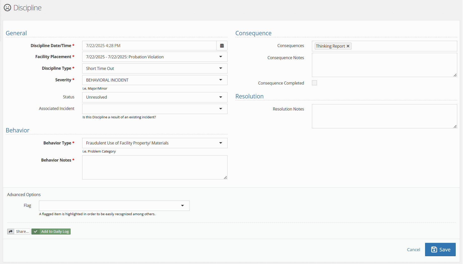 Fill in the necessary fields associated with the discipline and click "save."