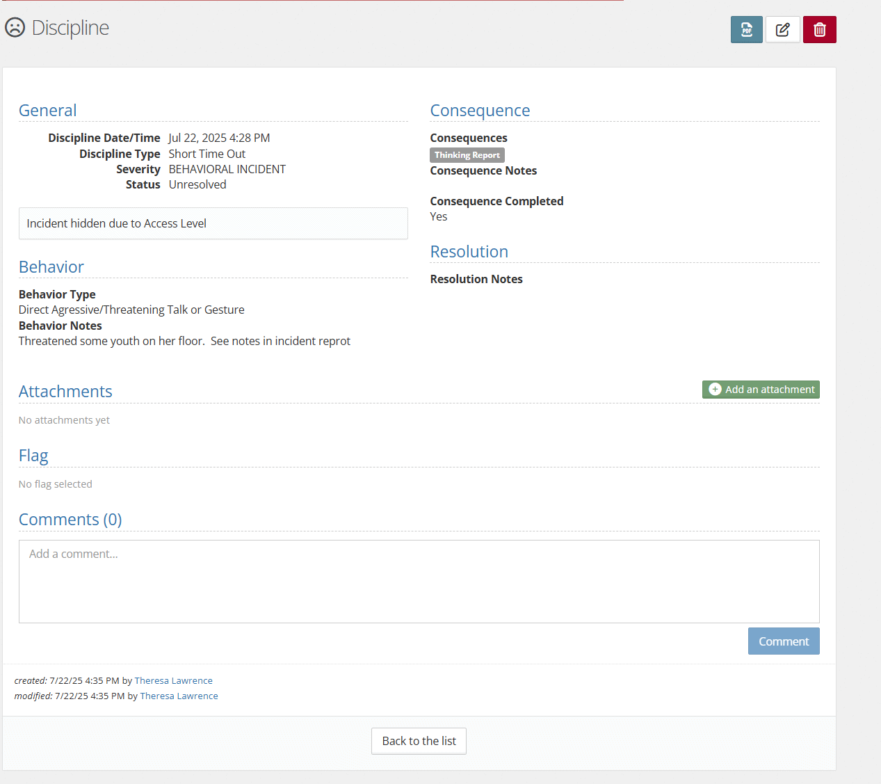 Upon completion, the form will look like below. Attachments can be added by the green "add an attachment."