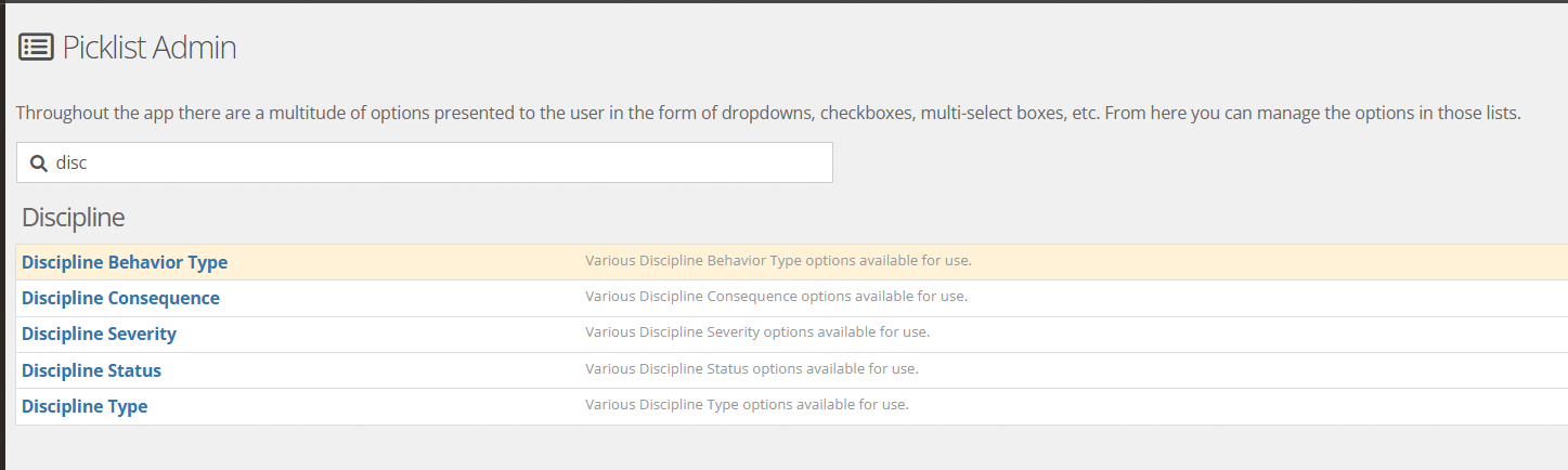 When searching for the editable fields, use the search bar and type in "discipline."