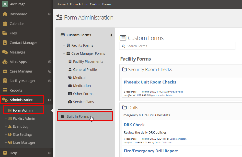 To set this up, go to the Administration application and select Form Admin. 

From here, click on Built-In Forms: