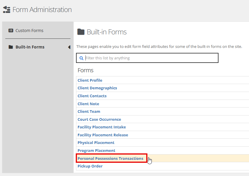 Next, click into Personal Possessions Transactions: